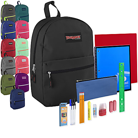 Trailmaker Backpack And 20-Piece School Supply Set, Assorted Colors, Pack Of 24 Sets