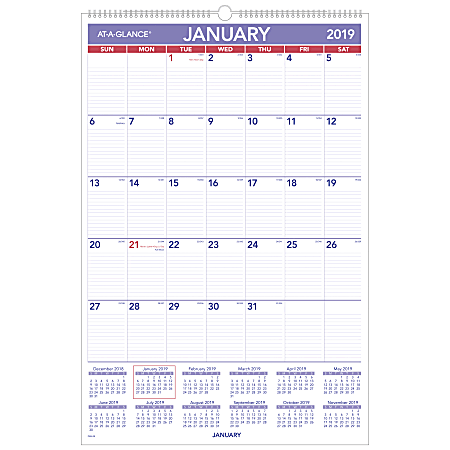 AT-A-GLANCE® Monthly Wall Calendar, 20" x 30", January to December 2019