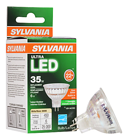 Sylvania LEDvance MR16 Dimmable 450 Lumens LED Light Bulbs, 6 Watt, 3000 Kelvin/Warm White, Case Of 6 Bulbs