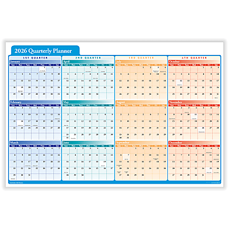 ComplyRight® 2026 Calendar Planner, 36" x 24", Quarterly, Multi-Color