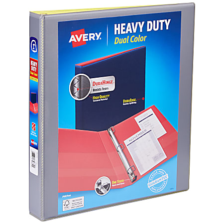 Avery® 3-Ring Dual Color Heavy-Duty View Binder, 1" Slant Rings, 49% Recycled, Gray/Yellow