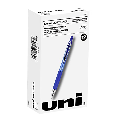 uni-ball® 207 Auto-Advancing Mechanical Pencils With Hexagonal Twist Eraser, 0.7 mm, Blue Barrel, Pack Of 12 Pencils