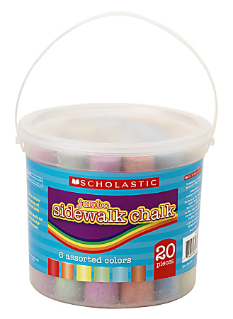 Scholastic® Jumbo Sidewalk Chalk, Assorted Colors, Tub Of 20 Sticks
