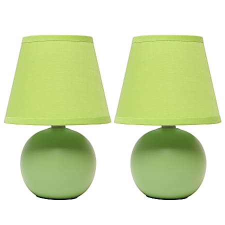 Creekwood Home Nauru Petite Ceramic Orb Base Table Lamp, 8-11/16"H, Green Shades/Green Bases, Set Of 2