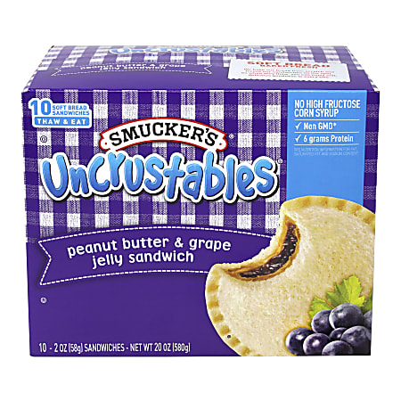 Smucker's Uncrustables Peanut Butter & Grape Sandwiches, 2 Oz, 10 Sandwiches Per Box, Pack Of 2 Boxes