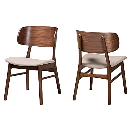 Baxton Studio Alston Dining Chairs, Beige/Walnut Brown, Set Of 2 Chairs