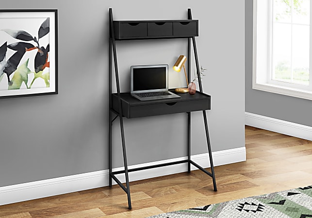 Monarch Specialties Junior 32"W Ladder Style Computer Desk With 2-TiersAnd 4 Drawers, Black