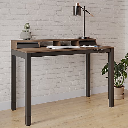 Realspace® Bellano 48"W 4-Leg Electric Height-Adjustable Standing Desk with Hutch, Walnut/Black, BIFMA Compliant