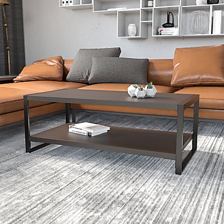 Flash Furniture Thompson Coffee Table, 17-3/4"H x 47-1/4"W x 23-3/4"D, Charcoal Wood Grain/Black