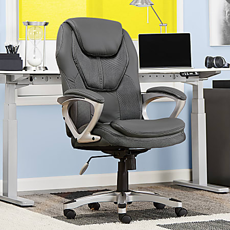 Serta&reg; Amplify Bonded Leather/Mesh High-Back Office Chair, Gray/Silver
