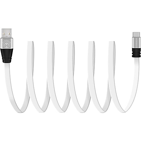 HyperGear Flexi USB-C Charge & Sync Flat USB Cable - White - 6 ft USB/USB-C Data Transfer Cable for Smartphone, Computer - First End: 1 x USB 2.0 Type A - Male - Second End: 1 x USB 2.0 Type C - Male - White