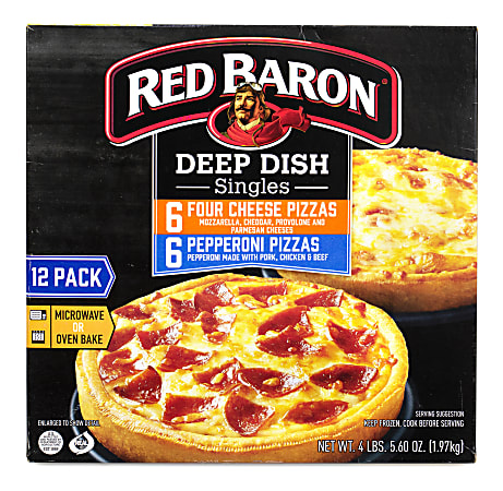 Red Baron Deep Dish Pizza Singles Variety Pack 4 CheesePepperoni 70.56 Oz  Box Of 12 - Office Depot