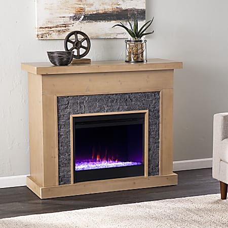 SEI Furniture Standlon Color-Changing Electric Fireplace, 37-3/4”H x 45”W x 16-1/2”D, Natural/Gray Faux Stone