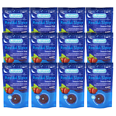 RESTORZ HealthRight Restful Sleep Melatonin Gummies, 14 Gummies Per Pack, Case Of 12 Packs