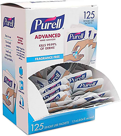 PURELL SINGLES&trade; Advanced Gel Hand Sanitizer Packets, 1.2 mL, Unscented, Pack Of 125 Packets