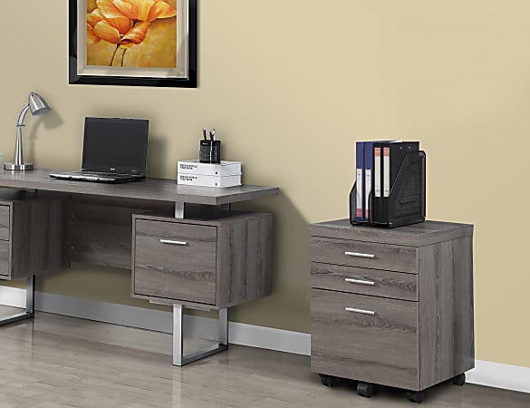 Monarch Specialties 19"D Vertical 3-Drawer File Cabinet, Dark Taupe