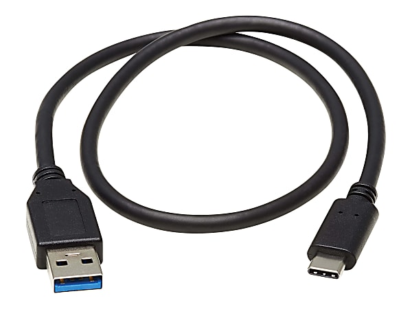 Tripp Lite USB C to USB-A Cable USB Type C 3.1 Gen 1, 5 Gbps M/M 20in - First End: 1 x Type A Male USB - Second End: 1 x Type C Male USB - 5 Gbit/s - Nickel Plated Connector - Gold Plated Contact - Black