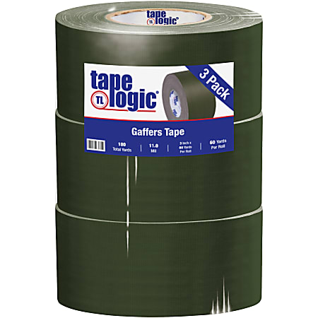 Tape Logic Gaffers Tape, 3" x 60 Yd., 11 Mil, Olive Green, Case Of 3 Rolls