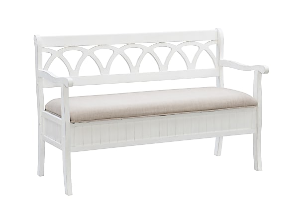 Powell Camargo Storage Bench With Cushion, White/Beige