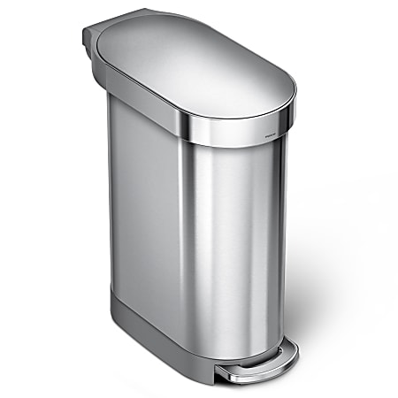 simplehuman Slim Stainless Steel Step Trash Can, With Liner Rim, 11.9 Gallons, Brushed Stainless Steel