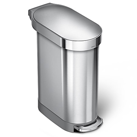 simplehuman Slim Rectangular Plastic Step Trash Can With Wheels 10.57  Gallons 25 14 H x 10 14 W x 19 516 D Stone - Office Depot