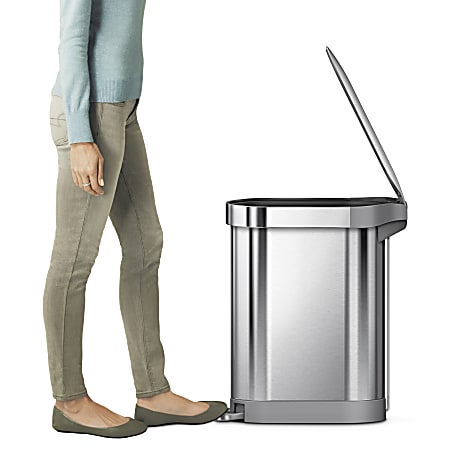 simplehuman Slim Rectangular Plastic Step Trash Can With Wheels 10.57  Gallons 25 14 H x 10 14 W x 19 516 D Stone - Office Depot