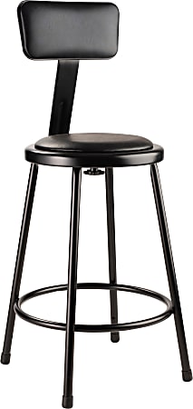 National Public Seating 6400 Vinyl Task Stool, With Backrest, 37"- 39"H, Black