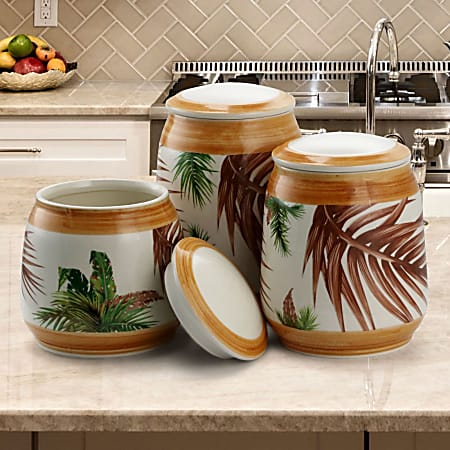 MegaChef 3 Piece Ceramic Canister Set Sand - Office Depot