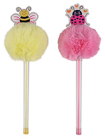 Office Depot® Brand Pom Pom Ballpoint Pen, Medium Point, 1.0 mm, Transparent Barrel, Black Ink, Assorted Designs