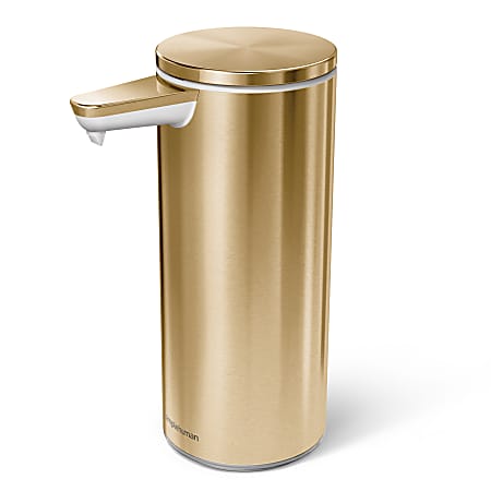 simplehuman Touch-Free Rechargeable Sensor Liquid Soap and Hand Sanitizer Dispenser, 9 Oz, Brass