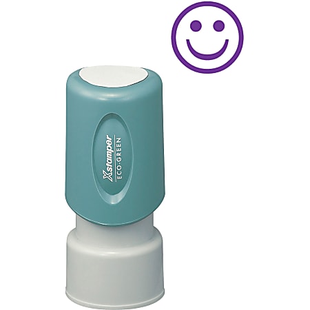 Xstamper&reg; Pre-Inked Specialty Smiley Face Stamp, 65% Recycled, 100000 Impressions, Blue