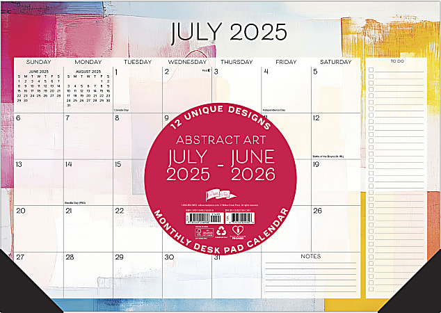 2025-2026 Willow Creek Press Academic Monthly Desk Pad Calendar, 17" x 12", Abstract Art, July 20205 To June 2026, 56936
