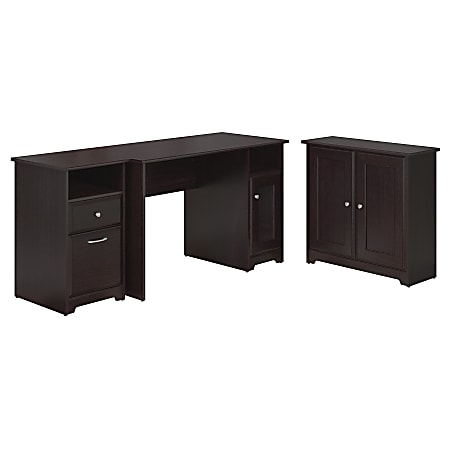 Bush Furniture Cabot Computer Desk With Low Storage Cabinet With Doors And 2-Drawer File Cabinet, Espresso Oak, Standard Delivery