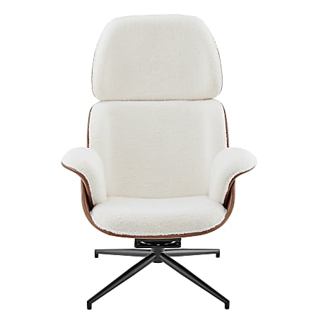 Eurostyle Lennart Faux Leather And Fabric Swivel Lounge Guest Chair, Ivory/Brown