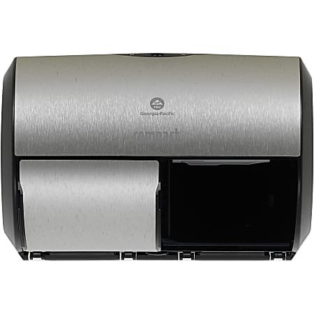 Georgia-Pacific Compact II Side-By-Side Double-Roll Toilet Paper Dispenser, 7 1/8"H x 10 1/8"W x 6 3/4''D, Brushed Steel