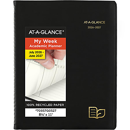 AT-A-GLANCE® Recycled Academic 2026-2027 Weekly Monthly Appointment Book Planner, Black, Large, 8 1/4" x 11"