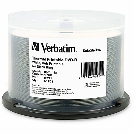 Verbatim® Printable DVD-R Disc Spindle, Pack Of 50