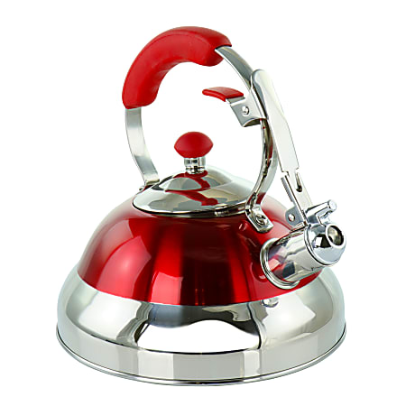 MegaChef Stainless-Steel Stovetop Kettle, 11.4 Cups, Red
