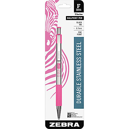 Zebra® BCA F-301 Ballpoint Pen, Medium Point, 0.7 mm, Stainless Steel Barrel, Black Ink