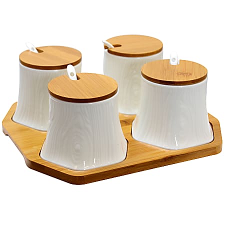 Elama 13-Piece Serving Jar Set, Tall, White/Bamboo