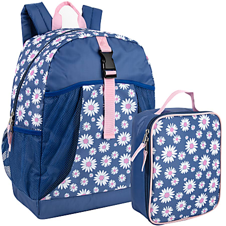 Trailmaker Polyester Backpack With Clip-On Lunch Bag, 17”H x 12-1/2”W x 7”D, Daisy Floral