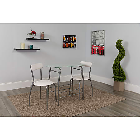 Flash Furniture Space-Saver Glass Top Bistro Set With 2 Chairs, 29-1/2"H x 19-3/4"W x 35-1/2"D, White