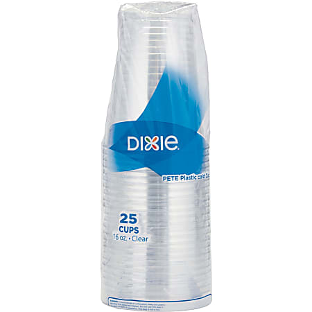 Dixie Clear Plastic Cold Cups - 25 / Pack - Clear - PETE Plastic - Soda, Iced Coffee, Sample, Restaurant, Coffee Shop, Breakroom, Lobby, Beverage, Cold Drink
