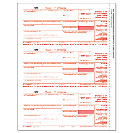 ComplyRight 3921 Inkjet/Laser Tax Forms For 2017, Federal Copy A, 1-Part, 8 1/2" x 11", Pack Of 50 Forms