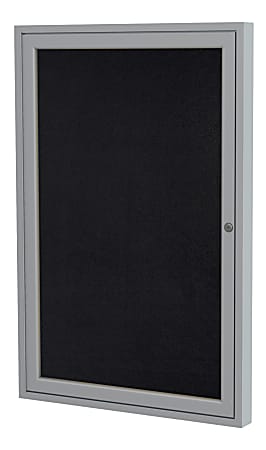 GHENT 1-Door Enclosed Recycled Rubber Bulletin Board, 36" x 24", Black Satin Aluminum Frame