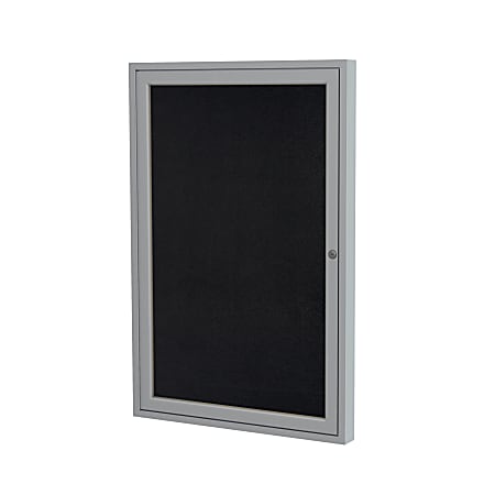 Ghent 1 Door Enclosed Recycled Rubber Bulletin Board, Satin Aluminum Frame, 36"H x 24"W, Black