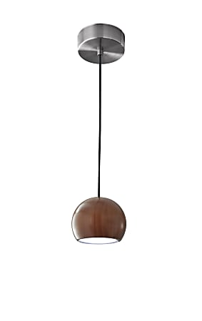 Adesso® Cypress Hanging Pendant Lamp, Round, 3/1/2"W, Walnut Pendant/Brushed Steel Base