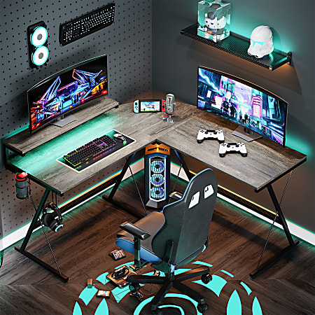 Bestier L Shaped RGB Gaming Desk With Monitor Stand Multi Function