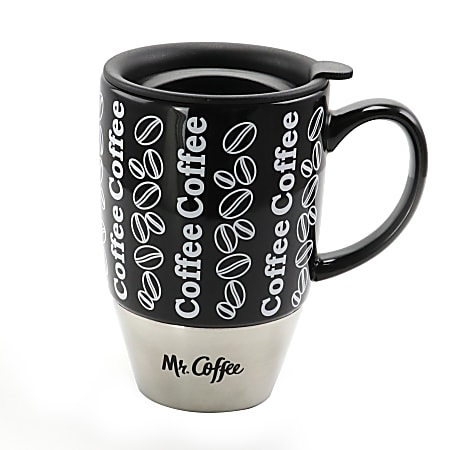 Mr. Coffee Ceramic/Silicone Single-Wall Travel Mug With Lid, 15 Oz, Black