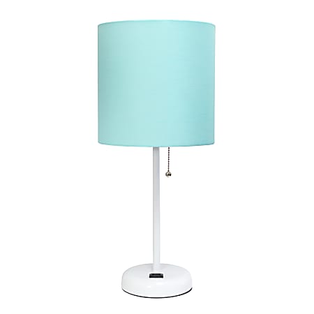 LimeLights Stick Lamp With Charging Outlet, 19-12"H, Aqua Shade/White Base